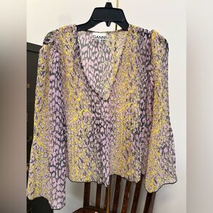 Ganni Pink and Yellow Patterned Top